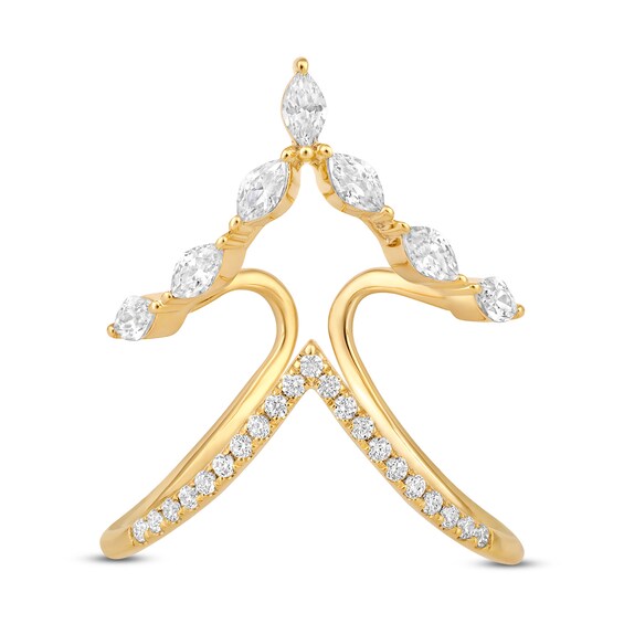 1/2 CT. T.w. Marquise and Round Diamond Open Double Row Deep "V" Ring in 10K Gold