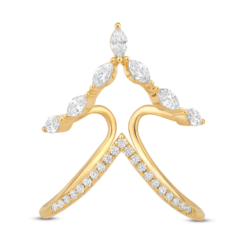 Main Image 4 of 1/2 CT. T.W. Marquise and Round Diamond Open Double Row Deep "V" Ring in 10K Gold
