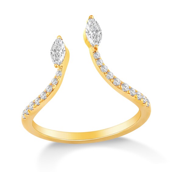 1/3 CT. T.w. Marquise and Round Diamond Linear Open Shank Ring in 10K Gold