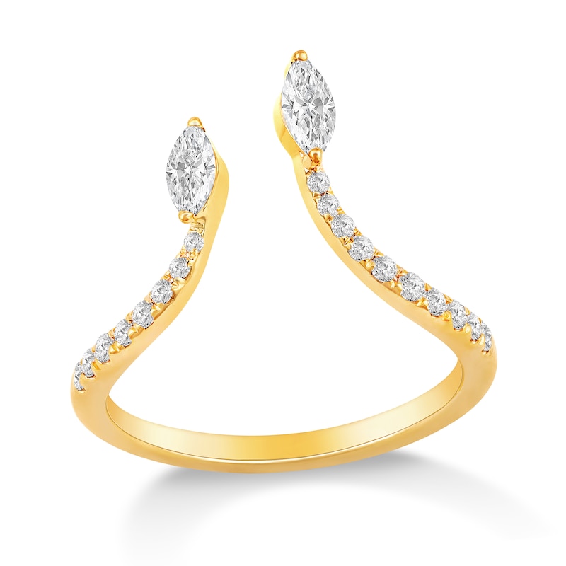 Main Image 4 of 1/3 CT. T.W. Marquise and Round Diamond Linear Open Shank Ring in 10K Gold