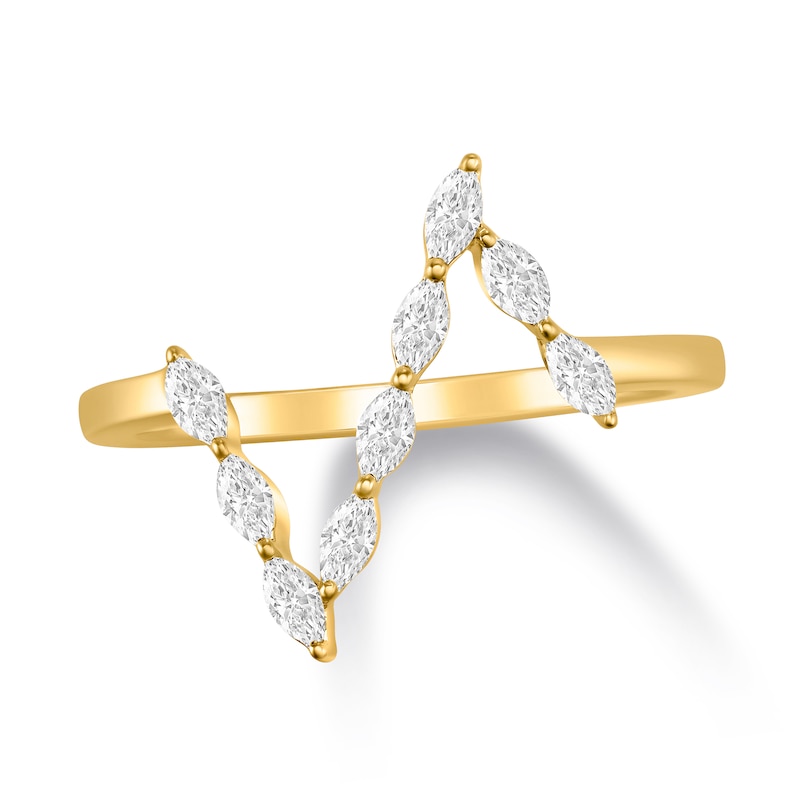 Main Image 1 of 1/3 CT. T.W. Marquise Diamond Linear Zig-Zag Ring in 10K Gold
