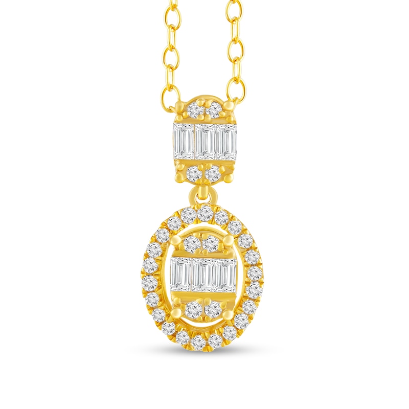 Main Image 1 of 1/4 CT. T.W. Oval Multi-Diamond Frame Drop Pendant in 10K Gold