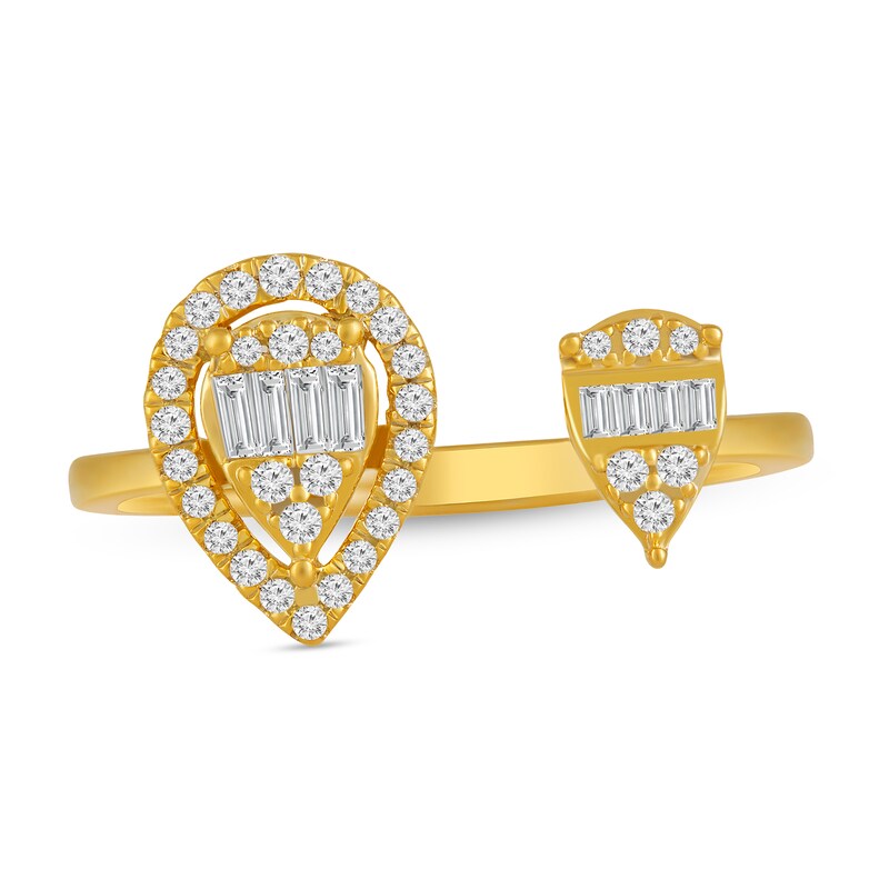 Main Image 1 of 3/8 CT. T.W. Pear Multi-Diamond Frame Open Shank Ring in 10K Gold