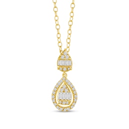 3/8 CT. T.W. Pear Multi-Diamond Frame Drop Pendant in 10K Gold