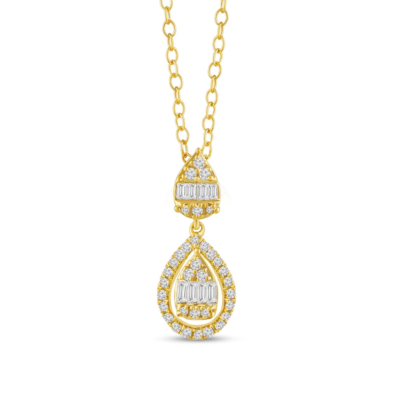 Main Image 1 of 3/8 CT. T.W. Pear Multi-Diamond Frame Drop Pendant in 10K Gold