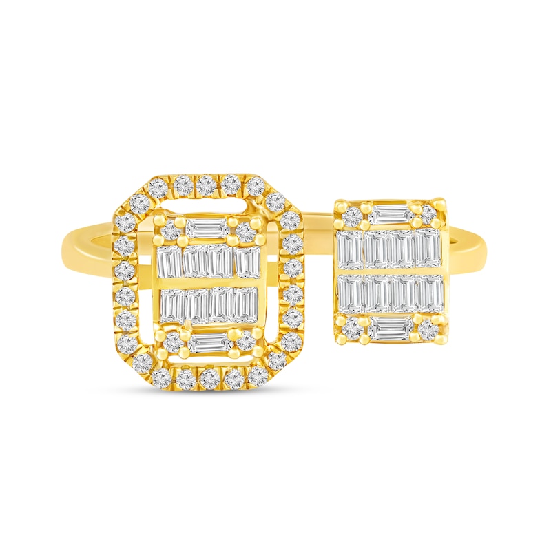 Main Image 1 of 3/8 CT. T.W. Rectangle Multi-Diamond Octagon Frame Open Shank Ring in 10K Gold
