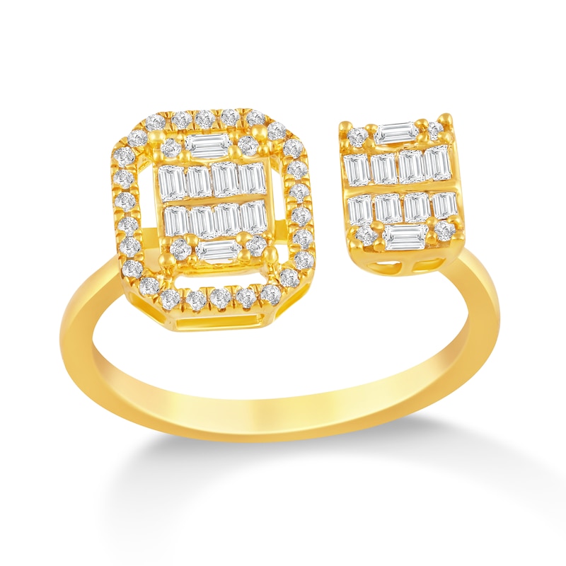 Main Image 4 of 3/8 CT. T.W. Rectangle Multi-Diamond Octagon Frame Open Shank Ring in 10K Gold