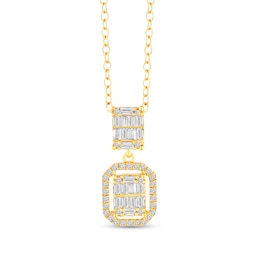 3/8 CT. T.W. Rectangle Multi-Diamond Octagon Frame Drop Pendant in 10K Gold