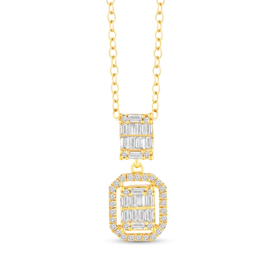 3/8 CT. T.w. Rectangle Multi-Diamond Octagon Frame Drop Pendant in 10K Gold