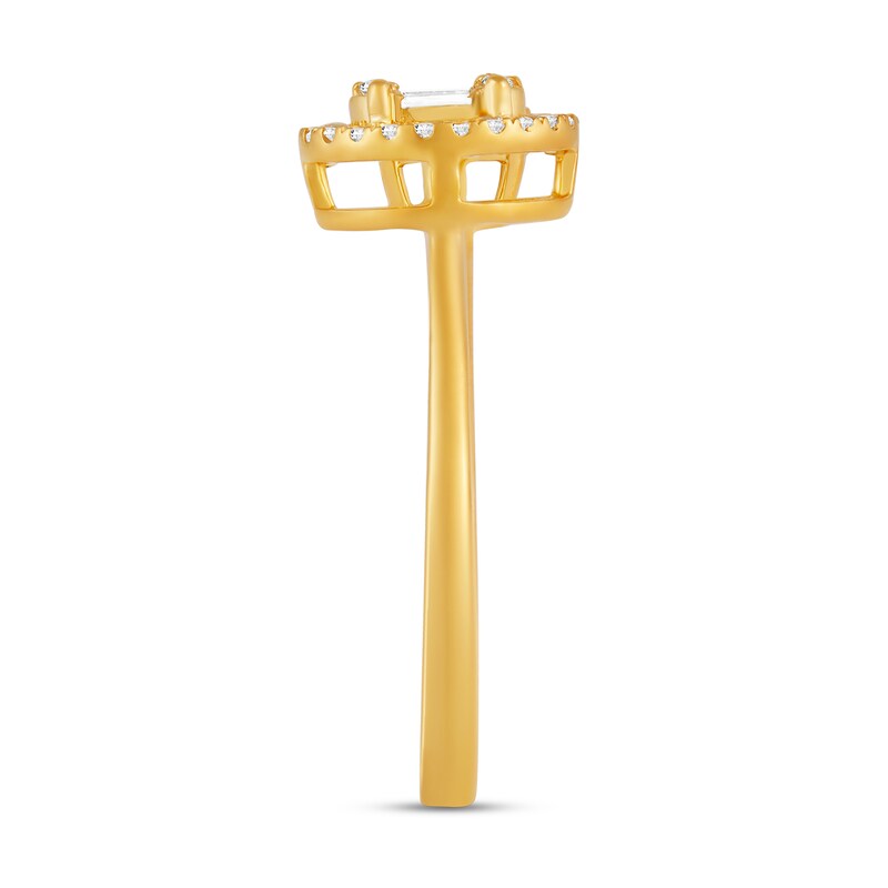 Main Image 3 of 1/4 CT. T.W. Oval Multi-Diamond Frame Open Shank Ring in 10K Gold