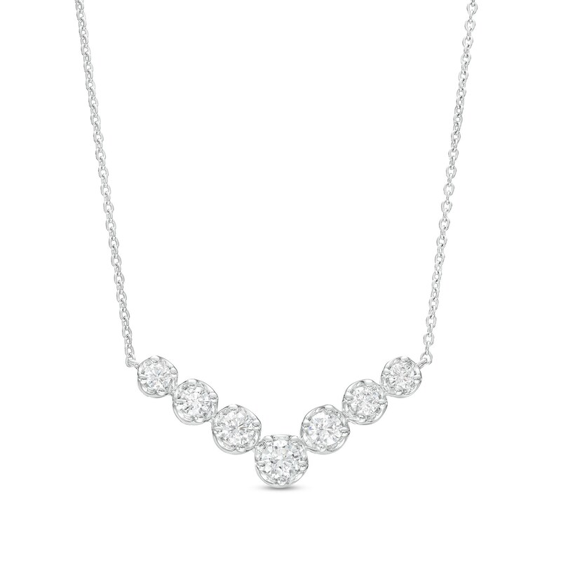 Main Image 1 of 1 CT. T.W. Certified Lab-Grown Diamond Graduated Seven Stone Necklace in 14K White Gold (F/SI2)