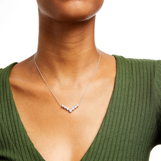 1 CT. T.w. Certified Lab-Grown Diamond Graduated Seven Stone Necklace in 14K White Gold (F/Si2)