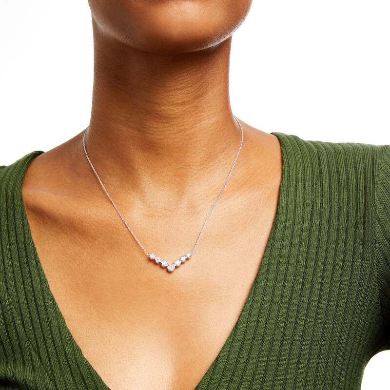 Main Image 2 of 1 CT. T.W. Certified Lab-Grown Diamond Graduated Seven Stone Necklace in 14K White Gold (F/SI2)