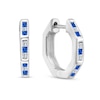 Thumbnail Image 1 of Princess-Cut Blue Sapphire and 1/6 CT. T.W. Diamond Channel-Set Alternating Octagonal Hoop Earrings in 10K White Gold