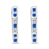 Thumbnail Image 2 of Princess-Cut Blue Sapphire and 1/6 CT. T.W. Diamond Channel-Set Alternating Octagonal Hoop Earrings in 10K White Gold