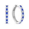 Thumbnail Image 1 of Princess-Cut Blue Sapphire and 5/8 CT. T.W. Diamond Channel-Set Alternating Hoop Earrings in 10K White Gold
