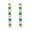 Thumbnail Image 2 of Princess-Cut Emerald and 1/2 CT. T.W. Diamond Bar-Set Alternating U-Hoop Earrings in 10K Gold
