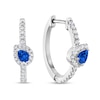 Thumbnail Image 1 of Pear-Shaped Blue Sapphire and 1/3 CT. T.W. Diamond Tilted Frame Hoop Earrings in 10K White Gold