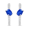 Thumbnail Image 2 of Tilted Oval Blue Sapphire and 1/5 CT. T.W. Diamond Hoop Earrings in 10K White Gold