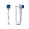 Thumbnail Image 1 of 3.75mm Blue Sapphire and 1/4 CT. T.W. Diamond Frame Narrow U-Hoop Earrings in 10K White Gold
