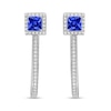 Thumbnail Image 2 of 4.0mm Princess-Cut Blue Sapphire and 1/4 CT. T.W. Diamond Octagonal Frame Narrow U-Hoop Earrings in 10K White Gold