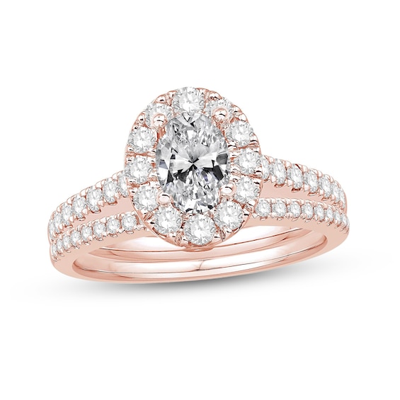 Celebration Ideal 1-1/2 CT. T.w. Oval Certified Diamond Frame Split Shank Bridal Set in 14K Rose Gold (I/I1)