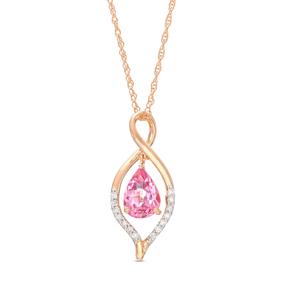 Pear-Shaped Garnet and 1/20 CT. T.w. Diamond Loop Pendant in 10K Rose Gold