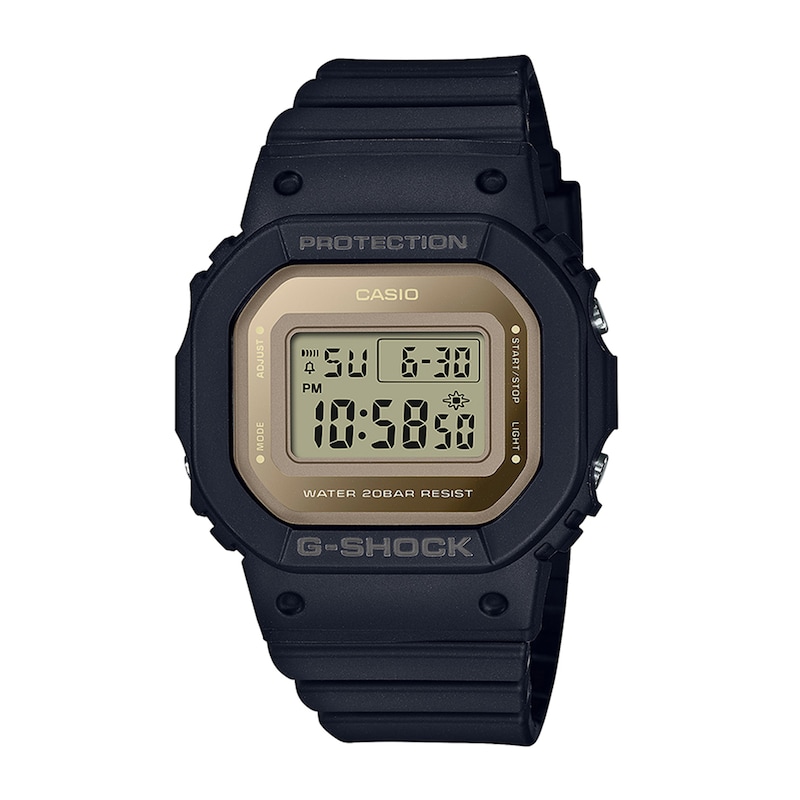 Main Image 1 of Ladies' Casio G-Shock Slim Black Strap Digital Watch with Octagonal Gold-Tone Dial (Model: GMDS5600-1)