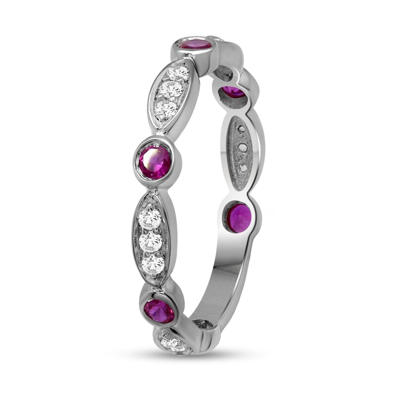 Main Image 3 of Alternating Lab-Created Ruby and White Lab-Created Sapphire Trio with Marquise Frame Art Deco Ring in Sterling Silver