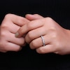 Thumbnail Image 2 of Alternating Blue and White Lab-Created Sapphire Trio with Marquise Frame Art Deco Ring in Sterling Silver