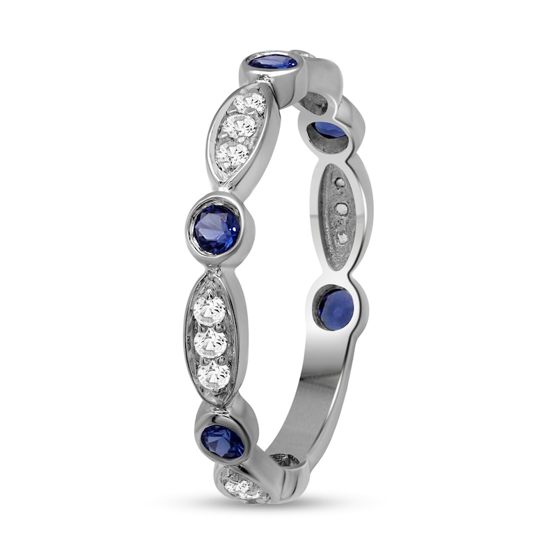 Main Image 3 of Alternating Blue and White Lab-Created Sapphire Trio with Marquise Frame Art Deco Ring in Sterling Silver