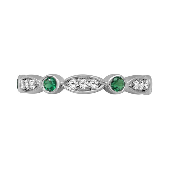 Alternating Lab-Created Emerald and White Lab-Created Sapphire Trio with Marquise Frame Art Deco Ring in Sterling Silver