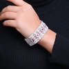 Thumbnail Image 2 of Oval Lab-Created Ruby and White Lab-Created Sapphire Floral Wide Link Vintage-Style Bracelet in Sterling Silver - 7.5"