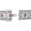 Thumbnail Image 3 of Oval Lab-Created Ruby and White Lab-Created Sapphire Floral Wide Link Vintage-Style Bracelet in Sterling Silver - 7.5"
