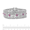 Thumbnail Image 4 of Oval Lab-Created Ruby and White Lab-Created Sapphire Floral Wide Link Vintage-Style Bracelet in Sterling Silver - 7.5"