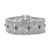 Thumbnail Image 1 of Oval Lab-Created Emerald and White Lab-Created Sapphire Floral Wide Link Vintage-Style Bracelet in Sterling Silver