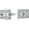 Thumbnail Image 3 of Oval Lab-Created Emerald and White Lab-Created Sapphire Floral Wide Link Vintage-Style Bracelet in Sterling Silver