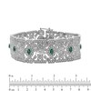 Thumbnail Image 4 of Oval Lab-Created Emerald and White Lab-Created Sapphire Floral Wide Link Vintage-Style Bracelet in Sterling Silver