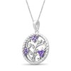 Thumbnail Image 3 of Lab-Created Amethyst Trio and White Lab-Created Sapphire Rope Frame Floral Scroll Circle Drop Pendant in Sterling Silver