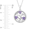 Thumbnail Image 4 of Lab-Created Amethyst Trio and White Lab-Created Sapphire Rope Frame Floral Scroll Circle Drop Pendant in Sterling Silver