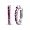 Thumbnail Image 1 of Lab-Created Ruby Channel-Set Ten Stone Hoop Earrings in Sterling Silver