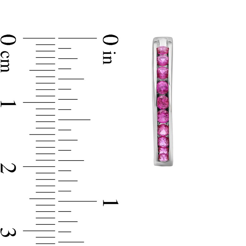 Main Image 3 of Lab-Created Ruby Channel-Set Ten Stone Hoop Earrings in Sterling Silver