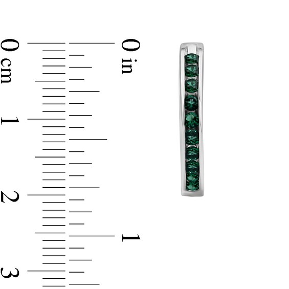 Lab-Created Emerald Channel-Set Ten Stone Hoop Earrings in Sterling Silver