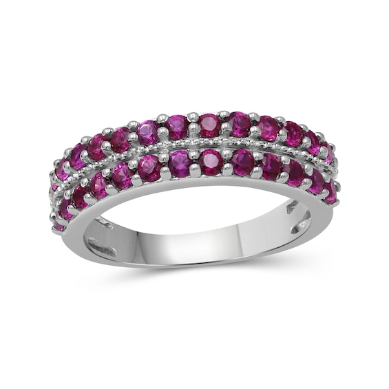 Lab-Created Ruby Double Row Vintage-Style Ring in Sterling Silver