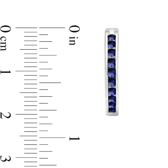 Blue Lab-Created Sapphire Channel-Set Ten Stone Hoop Earrings in Sterling Silver