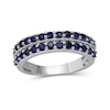 Thumbnail Image 1 of Blue Lab-Created Sapphire Double Row Vintage-Style Ring in Sterling Silver
