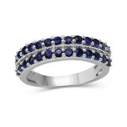 Blue Lab-Created Sapphire Double Row Vintage-Style Ring in Sterling Silver