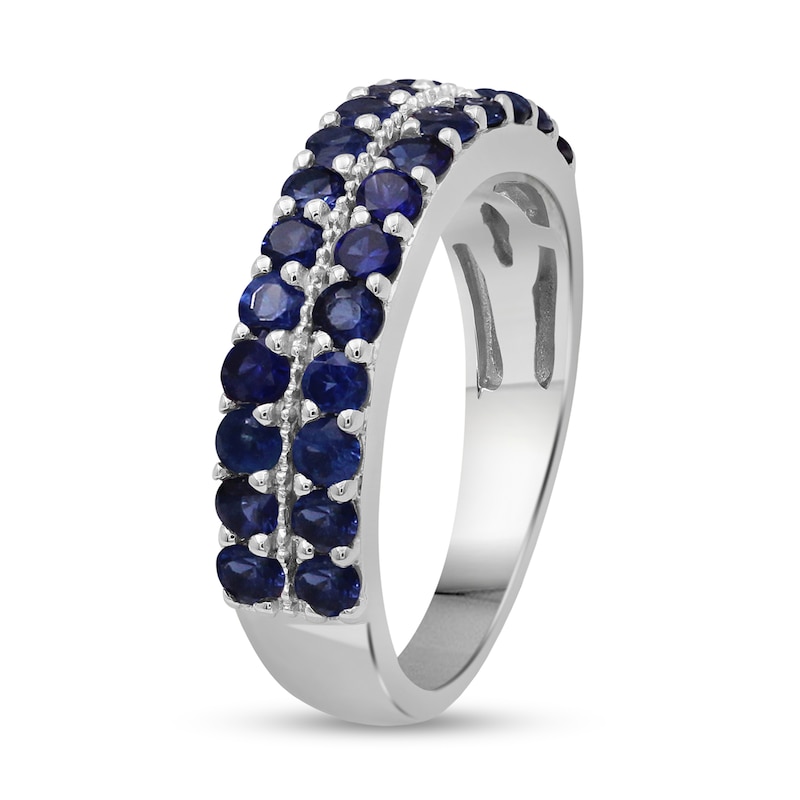 Main Image 3 of Blue Lab-Created Sapphire Double Row Vintage-Style Ring in Sterling Silver