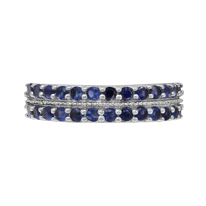 Main Image 4 of Blue Lab-Created Sapphire Double Row Vintage-Style Ring in Sterling Silver