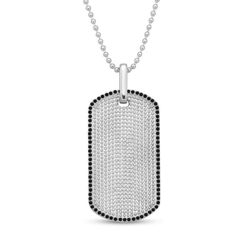 Main Image 1 of Men's 3/4 CT. T.W. Black Diamond Border Beaded Dog Tag Pendant in Sterling Silver - 20"
